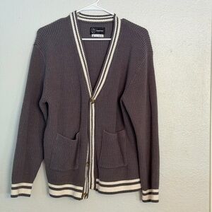 Men's Stylish Gray Cardigan with White Trim